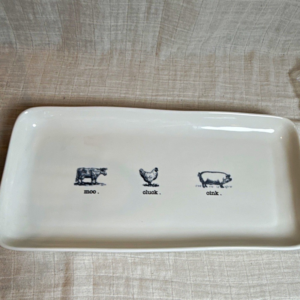 Rae Dunn Artisan Collection Farm Animals Rectangle Platter Moo Cluck Oink